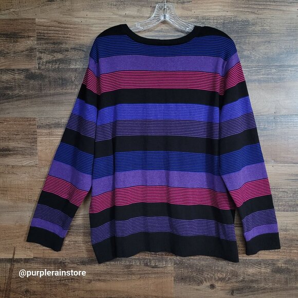 CJ Banks V Neck Cardigan Sweater Size 2X Stretch Colorful Retro Inspired Preppy - Picture 3 of 11